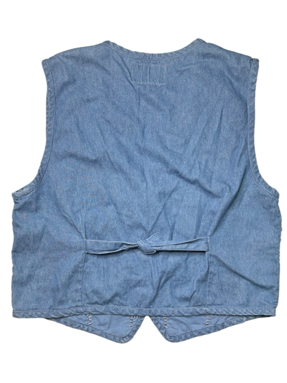 Vintage Tonal Blues Patchwork Denim Vest Quilted Western Boho Sz L - Picture 3 of 8